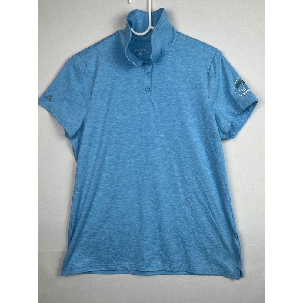 Antigua Womens Polo Shirt Size M Blue Heathered Short Sleeve Golf‎ Top Stretch